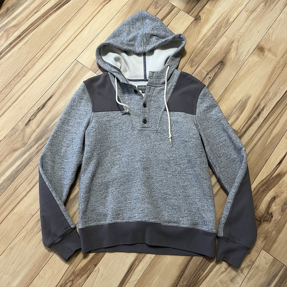 LL Bean Signature Hoodie Slim Fit Sz Small Gray & Brown Pullover Sweatshirt